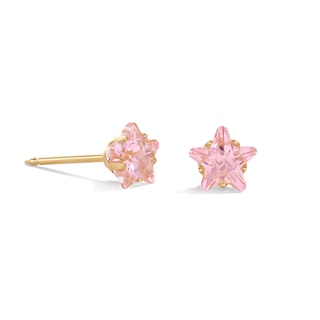 5mm Star-Shaped Cubic Zirconia Solitaire Stud Piercing Earring in Solid Stainless Steel with 24K Gold Plate