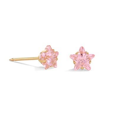 5mm Star-Shaped Cubic Zirconia Solitaire Stud Piercing Earring in Solid Stainless Steel with 24K Gold Plate