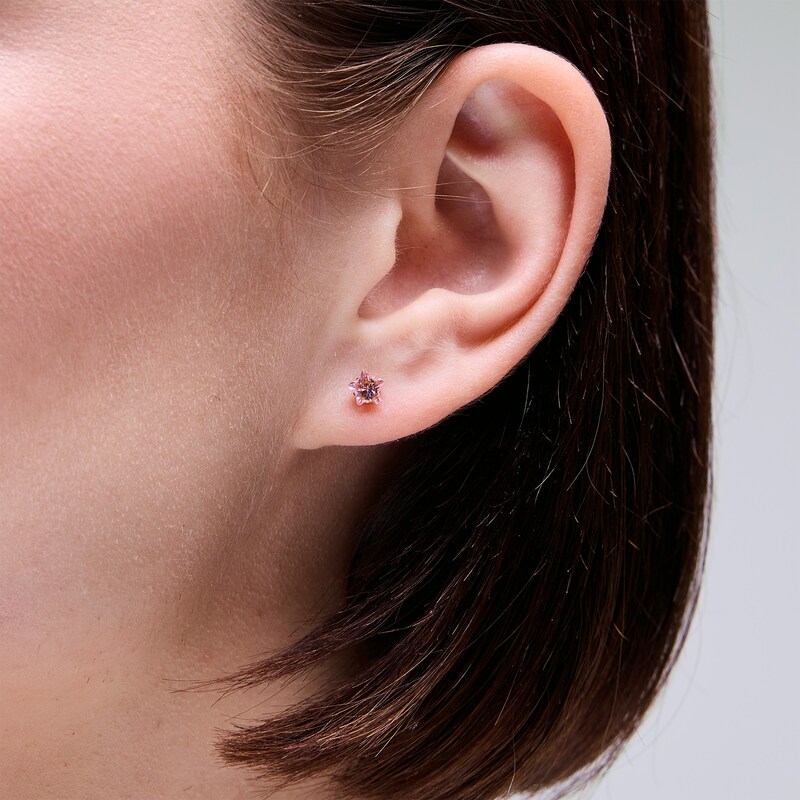 Main Image 2 of 5mm Star-Shaped Cubic Zirconia Solitaire Stud Piercing Earring in Solid Stainless Steel with 24K Gold Plate