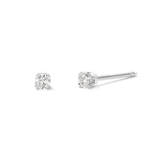 2mm Cubic Zirconia Solitaire Stud Piercing Earrings in 14K Solid White Gold