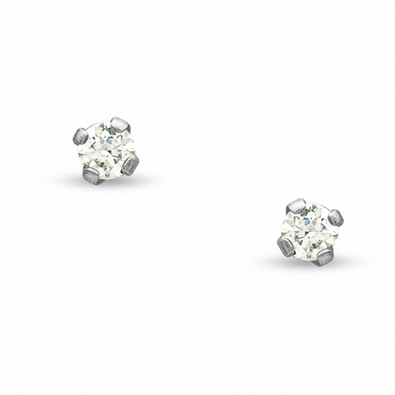 2mm Cubic Zirconia Solitaire Stud Piercing Earrings in 14K Solid White Gold