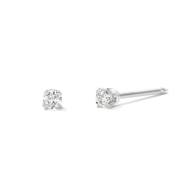 Main Image 1 of 2mm Cubic Zirconia Solitaire Stud Piercing Earrings in 14K Solid White Gold