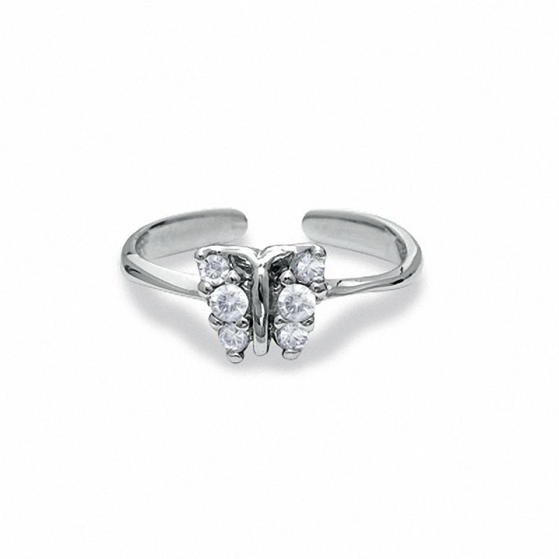 Butterfly Toe Ring with Cubic Zirconia in Sterling Silver