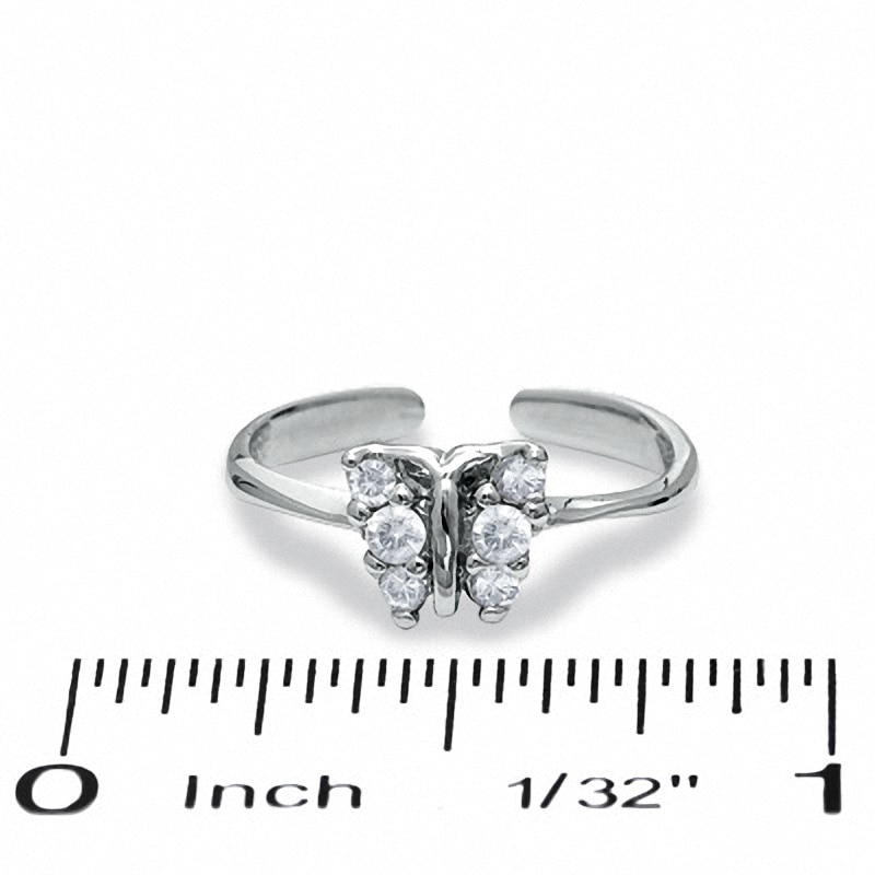 Butterfly Toe Ring with Cubic Zirconia in Sterling Silver