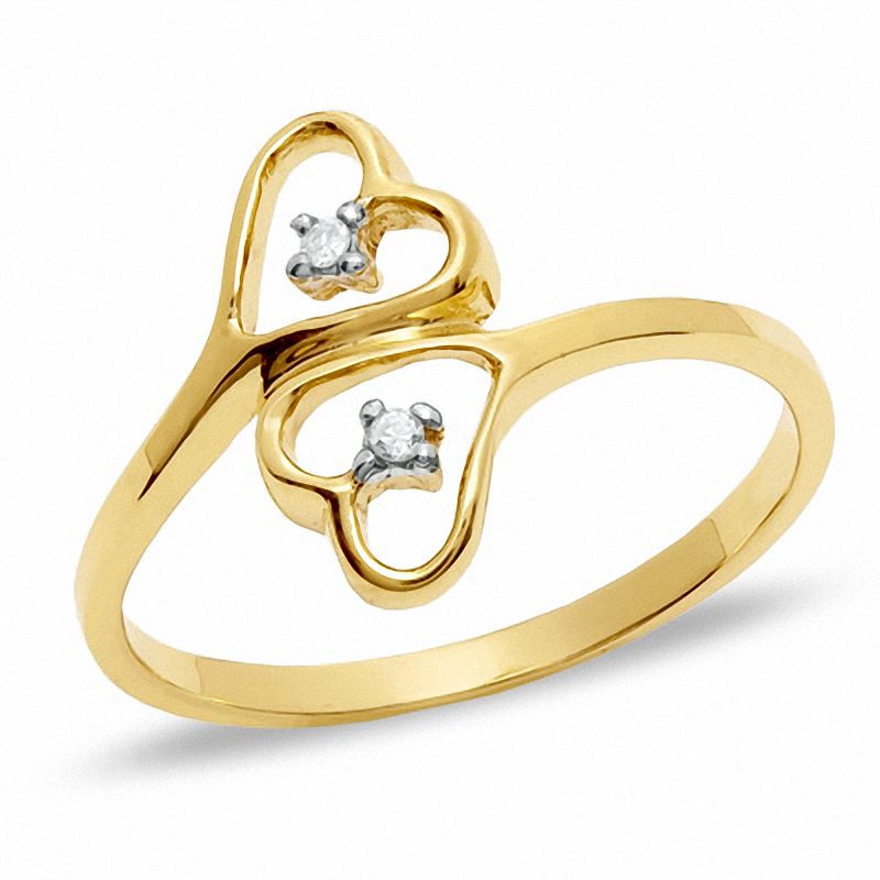 Diamond Accent Bypass Heart Ring in 10K Gold - Size 7