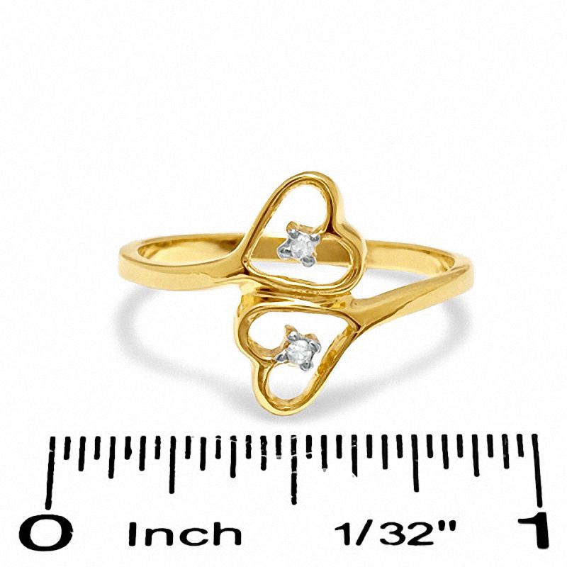 Diamond Accent Bypass Heart Ring in 10K Gold - Size 7