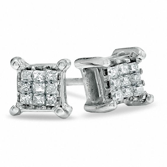 1/7 CT. T.W. Princess-Cut Diamond Illusion Stud Earrings in 10K White Gold