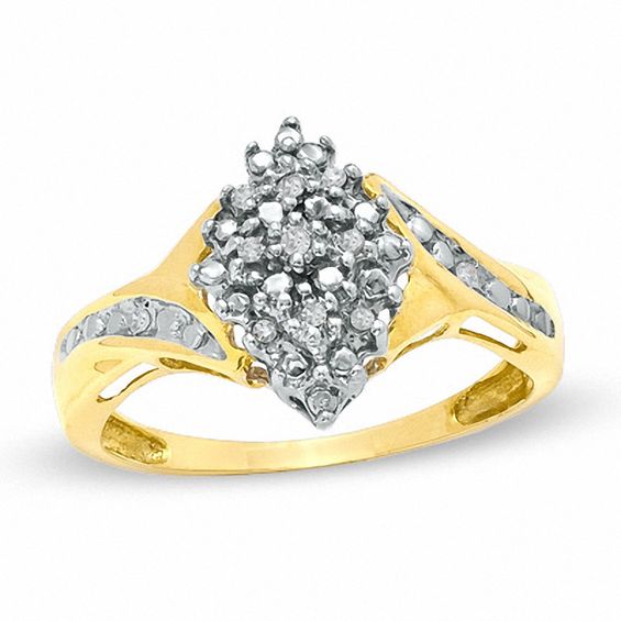 Diamond Accent Marquise Cluster Bypass Ring in 10K Gold - Size 7