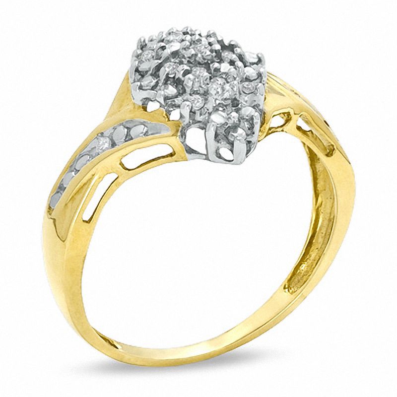 Diamond Accent Marquise Cluster Bypass Ring in 10K Gold - Size 7