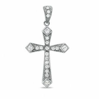 Cubic Zirconia Fancy Cross Charm in Sterling Silver