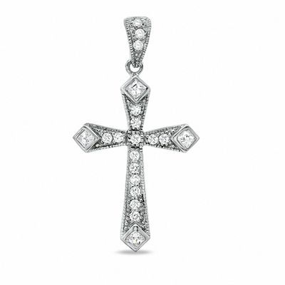 Cubic Zirconia Fancy Cross Charm in Sterling Silver