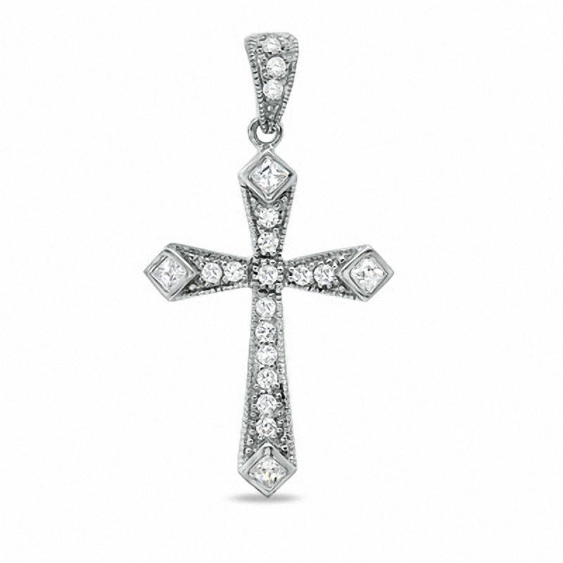 Cubic Zirconia Fancy Cross Charm in Sterling Silver
