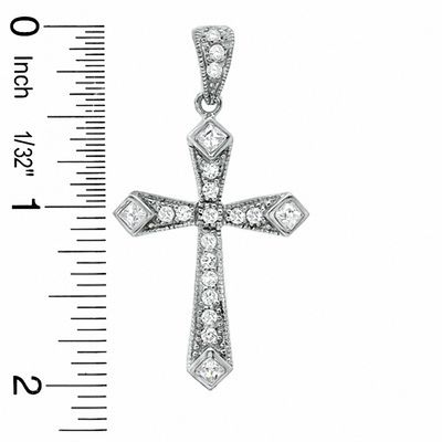 Cubic Zirconia Fancy Cross Charm in Sterling Silver