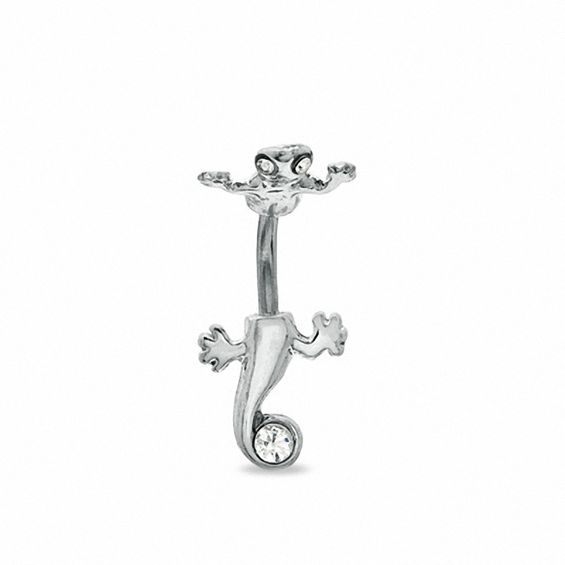 014 Gauge Split Lizard Belly Button Ring with Crystals in Stainless Steel