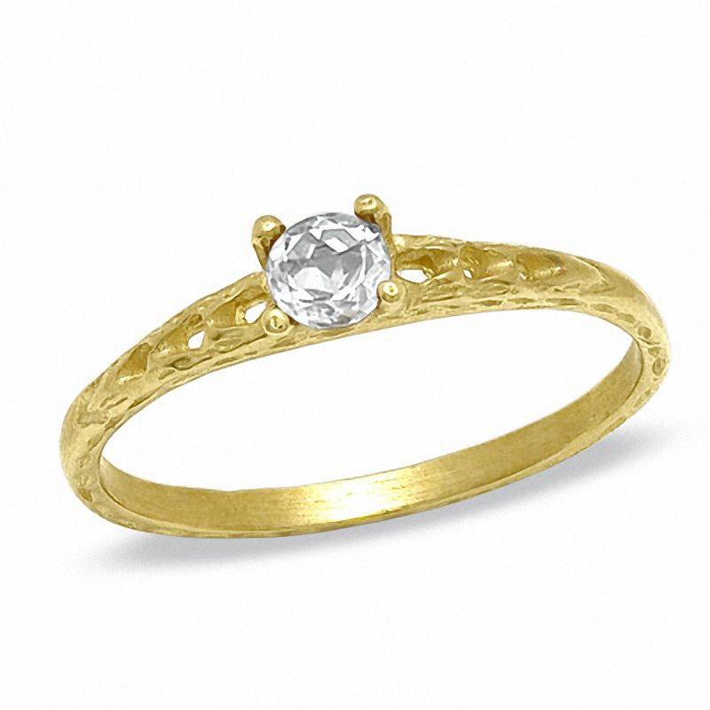 Child's White Topaz Birthstone Ring in 10K Gold - Size 3