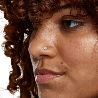 14K Gold CZ Solitaire and Flower Nose Stud Set