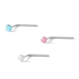 Semi-Solid Sterling Silver Crystal Multi-Colored Nose Stud Set - 22G