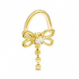 020 Gauge Dangle Dragonfly Nose Ring with Cubic Zirconia in 10K Gold