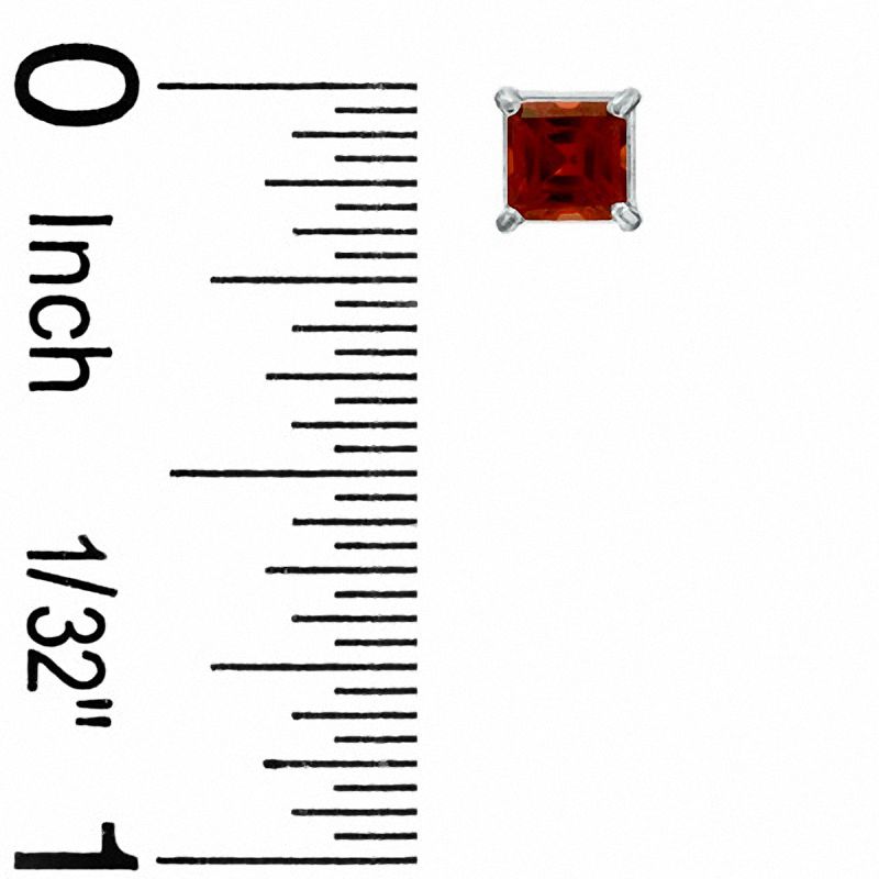 Main Image 2 of 4mm Princess-Cut Garnet Stud Earrings in 14K White Gold