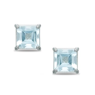 4mm Princess-Cut Aquamarine Stud Earrings in 10K White Gold