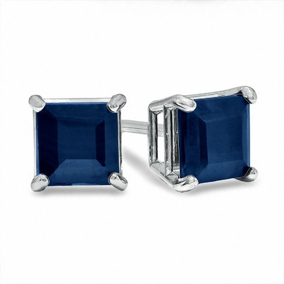 4mm Princess-Cut Blue Sapphire Solitaire Stud Earrings in 14K White Gold