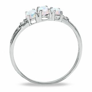 Oval Lab-Created Opal Three Stone Ring in 10K White Gold - Size 7