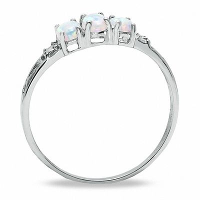 Oval Lab-Created Opal Three Stone Ring in 10K White Gold - Size 7