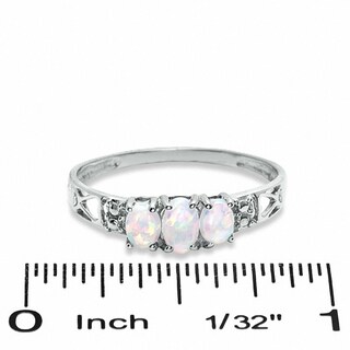 Oval Lab-Created Opal Three Stone Ring in 10K White Gold - Size 7