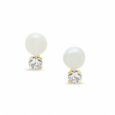 5mm Freshwater Cultured Pearl Drop Earrings in 10K Gold with CZ