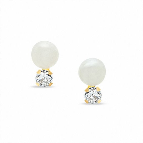 5mm Cultured Freshwater Pearl Drop Earrings in 10K Gold with CZ
