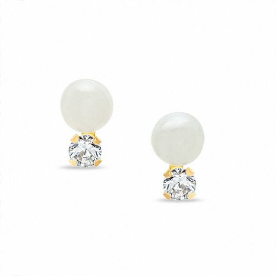 5mm Freshwater Cultured Pearl Drop Earrings in 10K Gold with CZ