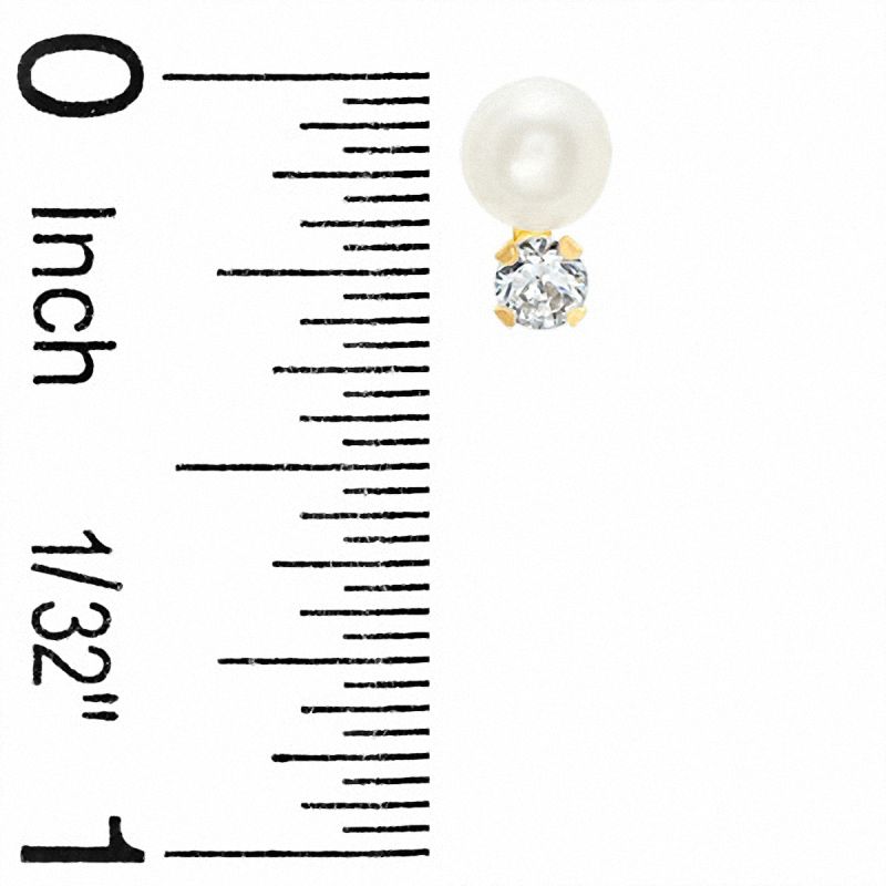 Main Image 2 of 5mm Freshwater Cultured Pearl Drop Earrings in 10K Gold with CZ