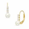 Cultured Freshwater Pearl Drop Earrings in 10K Gold with CZ