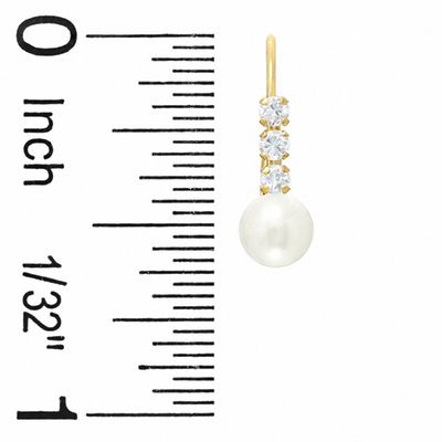 Freshwater Cultured Pearl Drop Earrings in 10K Gold with CZ