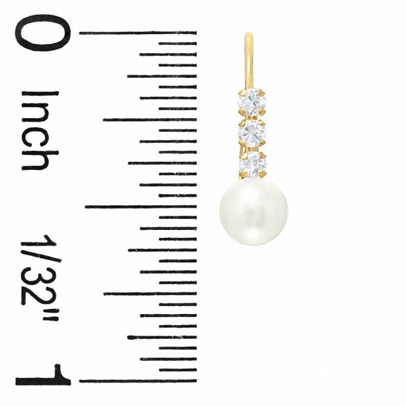 Cultured Freshwater Pearl Drop Earrings in 10K Gold with CZ