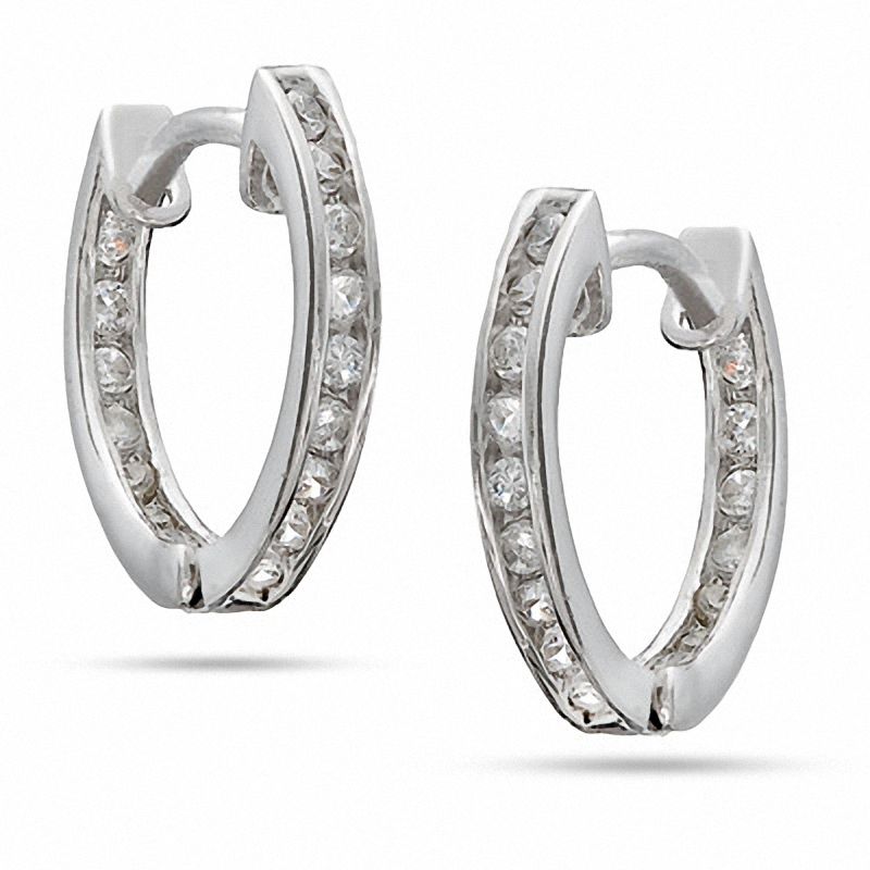 Main Image 1 of Cubic Zirconia Inside/Out Huggie Earrings in Sterling Silver