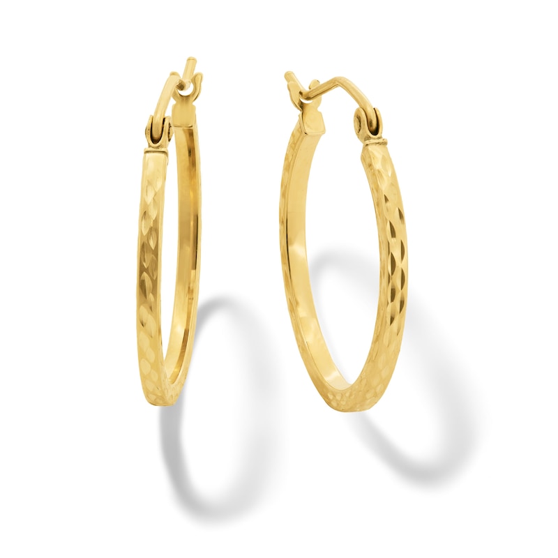 10K Gold 19mm Square Diamond-Cut Hoop Earrings