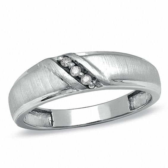 1/20 CT. T.W. Diamond Diagonal Channel Wedding Band in 10K White Gold