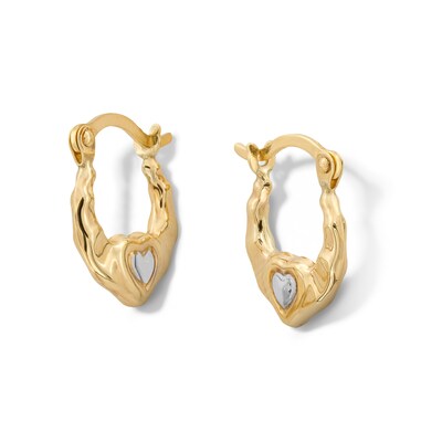 10K Hollow Gold Heart Two-Tone Hoops