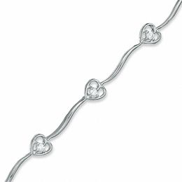 Cubic Zirconia Heart Wave Bracelet in Sterling Silver - 7.25&quot;
