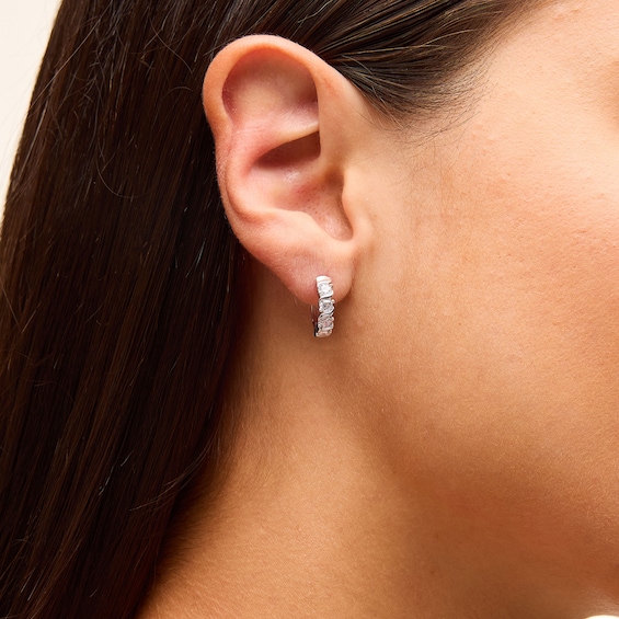 Cubic Zirconia Sterling Silver S Hoop Earrings
