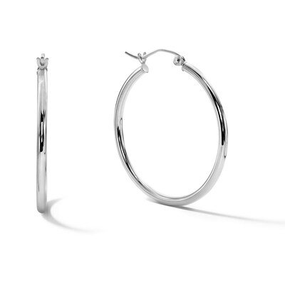 30mm Polished Tube Hoop Earrings in 10K White Gold