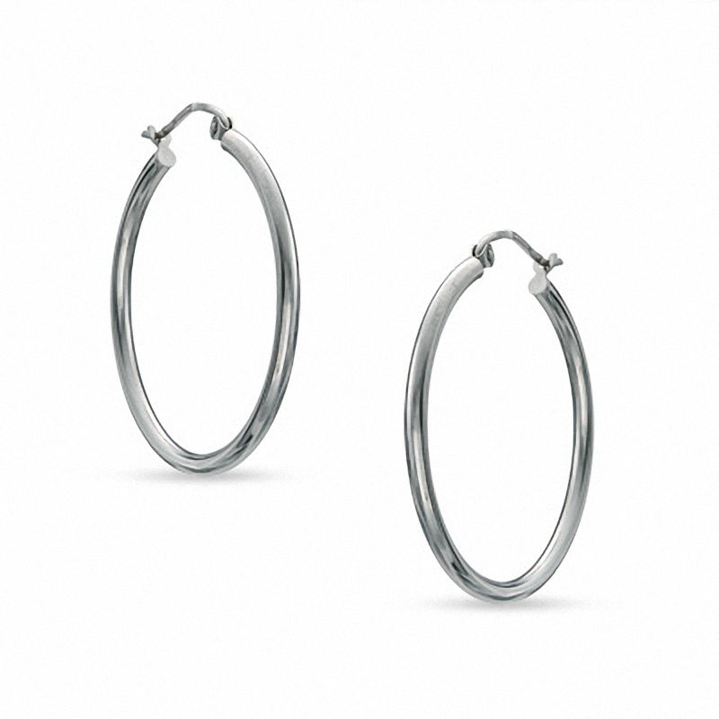 30mm Polished Tube Hoop Earrings in 10K White Gold