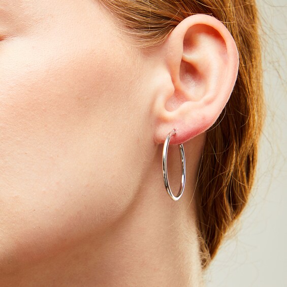 30mm Polished Tube Hoop Earrings in 10K White Gold