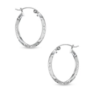 20mm Diamond-Cut Knife Edge Oval Hoop Earrings in 10K White Gold