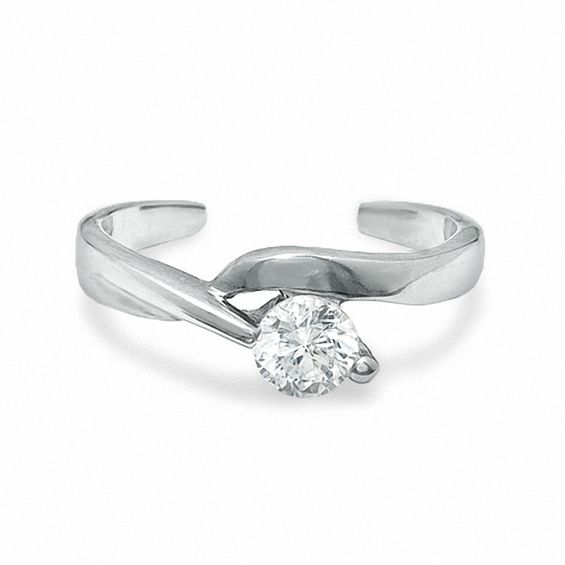 Toe Ring with Cubic Zirconia Solitaire in Sterling Silver