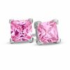 Thumbnail Image 1 of 5.0mm Princess-Cut Pink Cubic Zirconia Stud Earrings in Sterling Silver