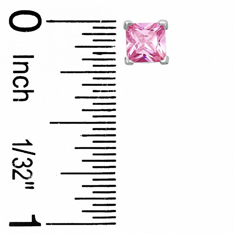 Main Image 2 of 5.0mm Princess-Cut Pink Cubic Zirconia Stud Earrings in Sterling Silver
