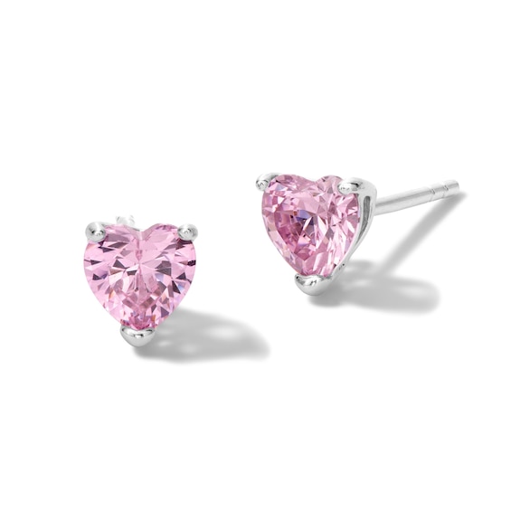 5mm Heart-Shaped Cubic Zirconia Stud Earrings in Sterling Silver