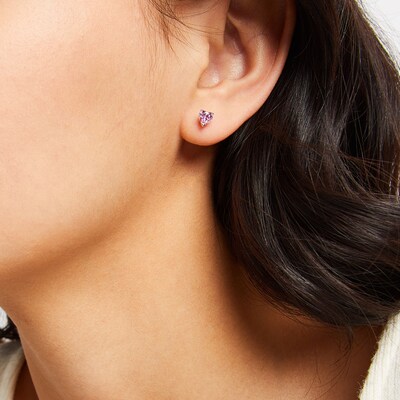 Solid Sterling Silver 5mm Heart-Shaped CZ Solitaire Studs